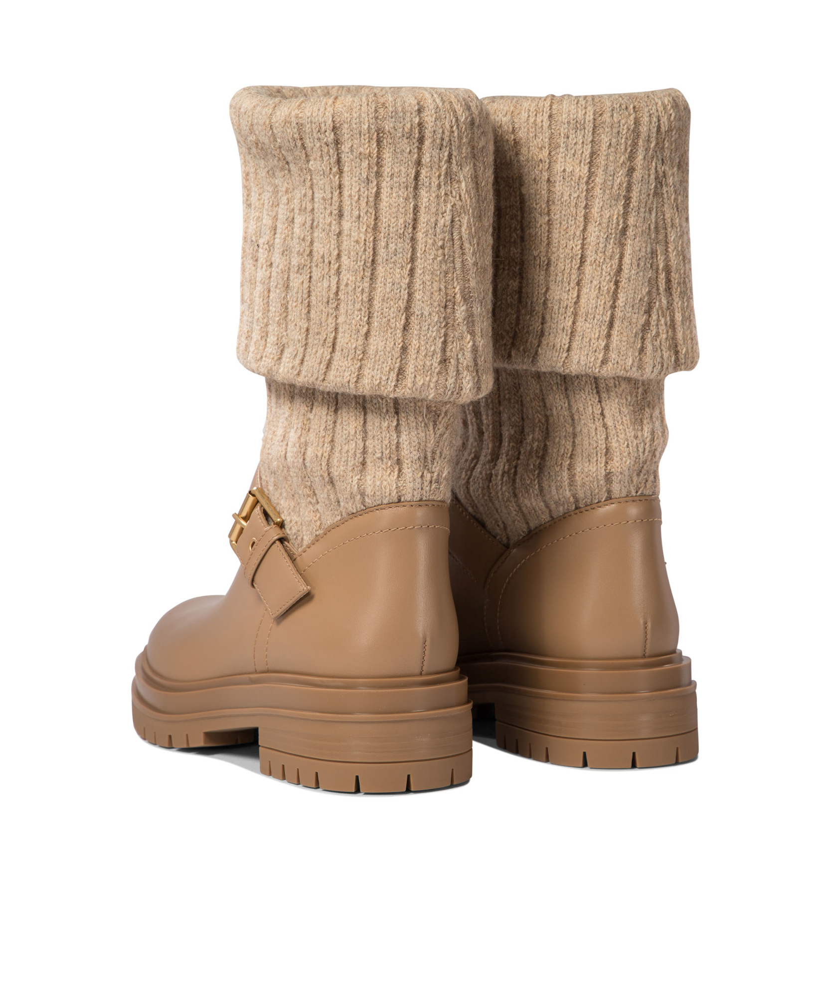 Gianvito Rossi Thurso Stretch Knit Mid-calf Boots In Nude