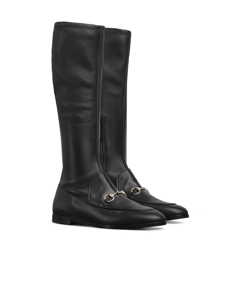 Gucci Leather Knee-high Boots Metal Hardware In Black