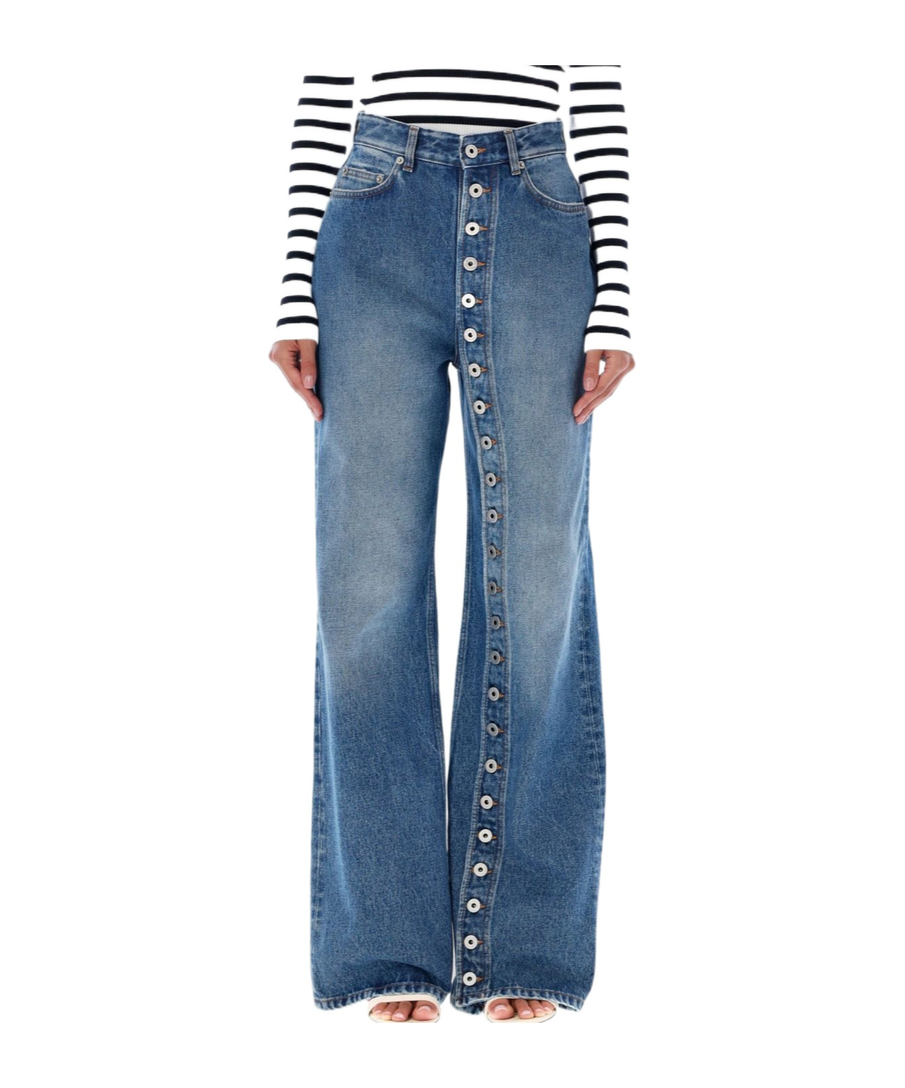 Shop Jean Paul Gaultier Button Jeans In Blue