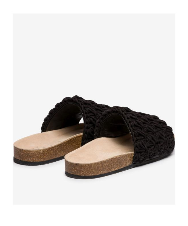Jw Anderson Crochet And Leather Slides In Black