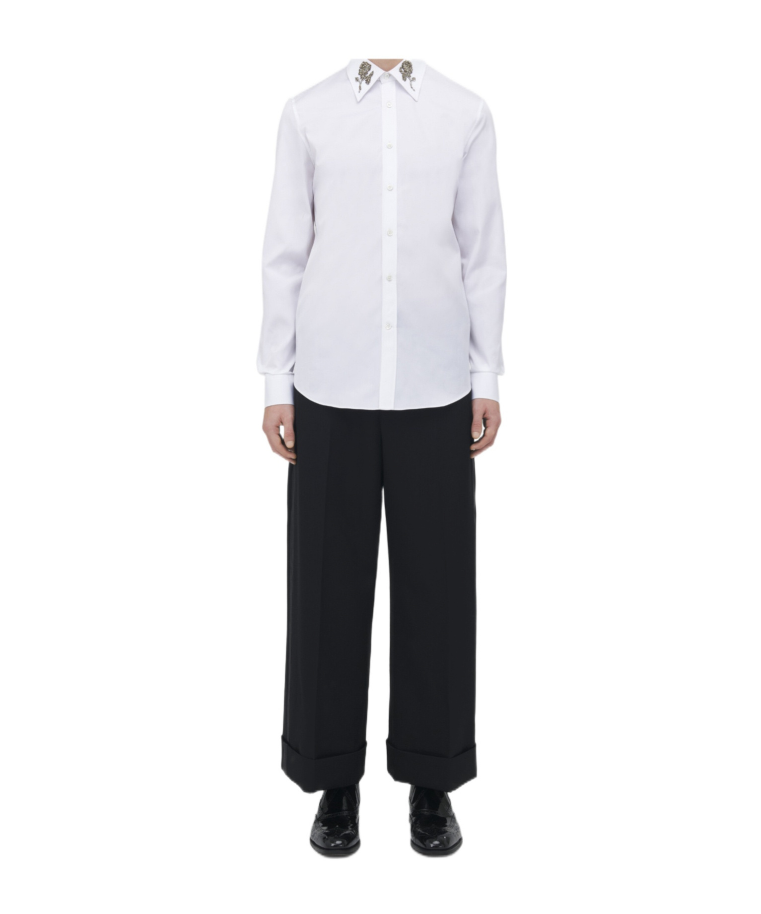 Alexander Mcqueen Men's Sailor Tattoo Rose Embroidery Shirt In Optical White In White