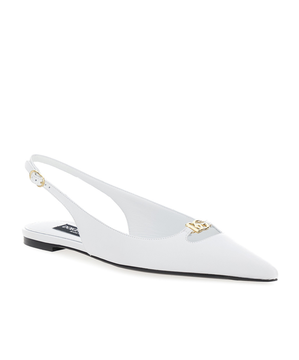 Dolce & Gabbana White Slingback Ballet Flats With Logo Detail In Leather Woman In White