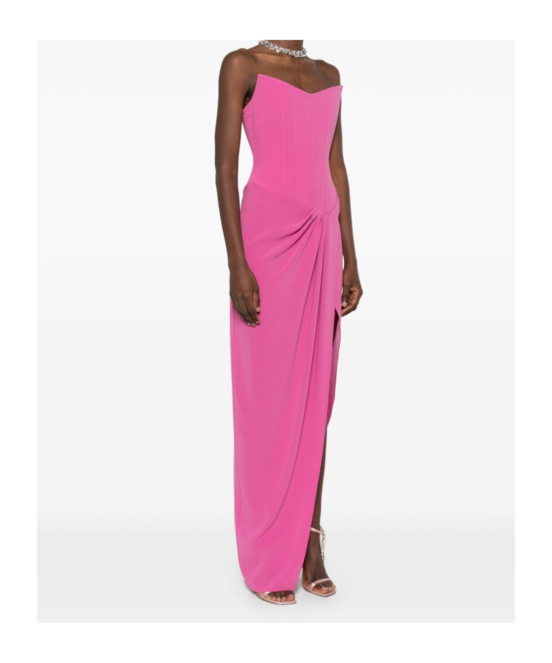 Alex Perry Strapless Corset Asymmetrical Maxi Dress In Pink