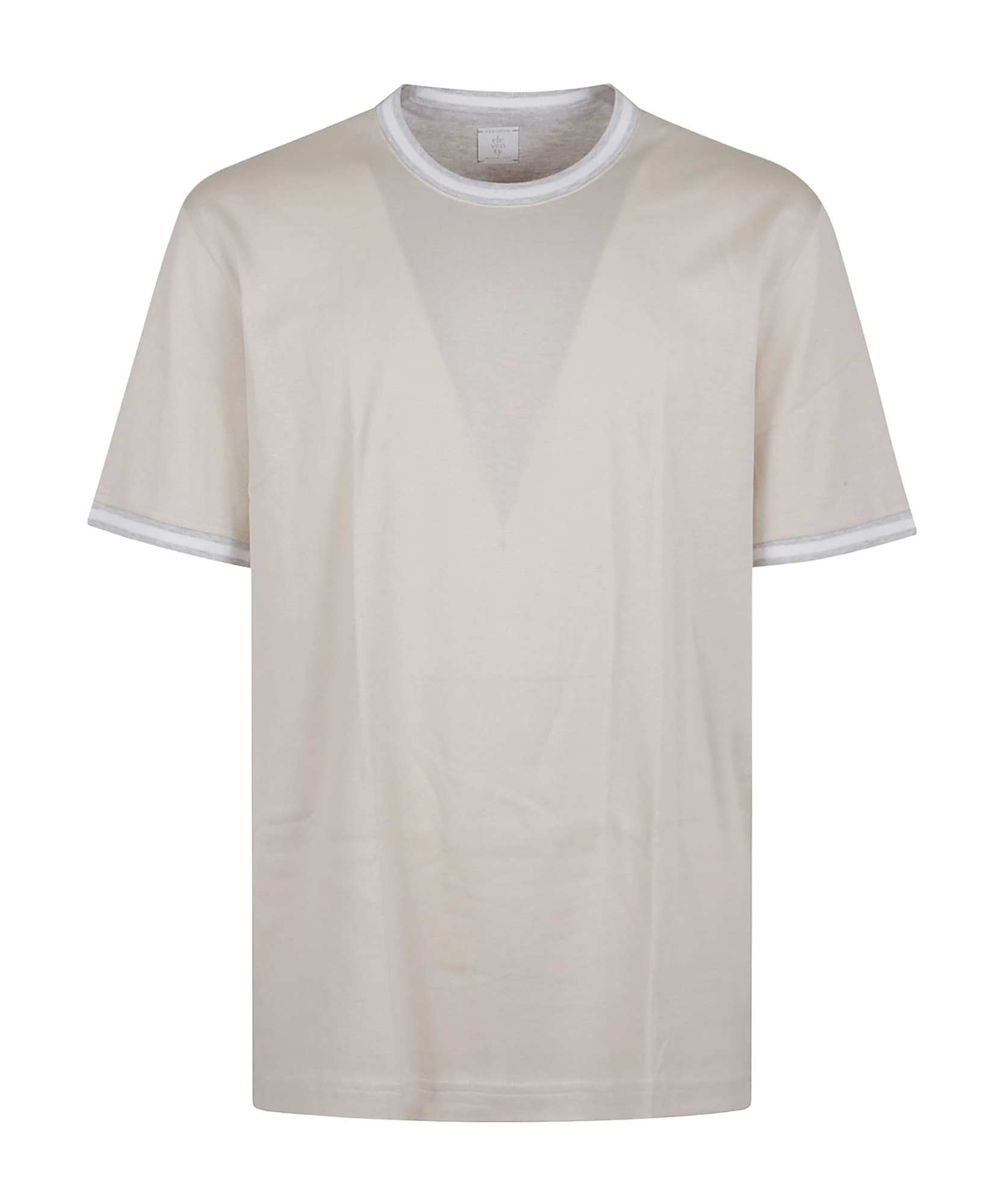 Eleventy Relaxed-fit Beige Cotton T-shirt With Contrasting Accents In White