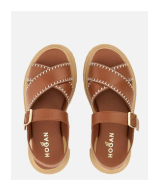 Hogan Round-head Cross Sandals In Brown