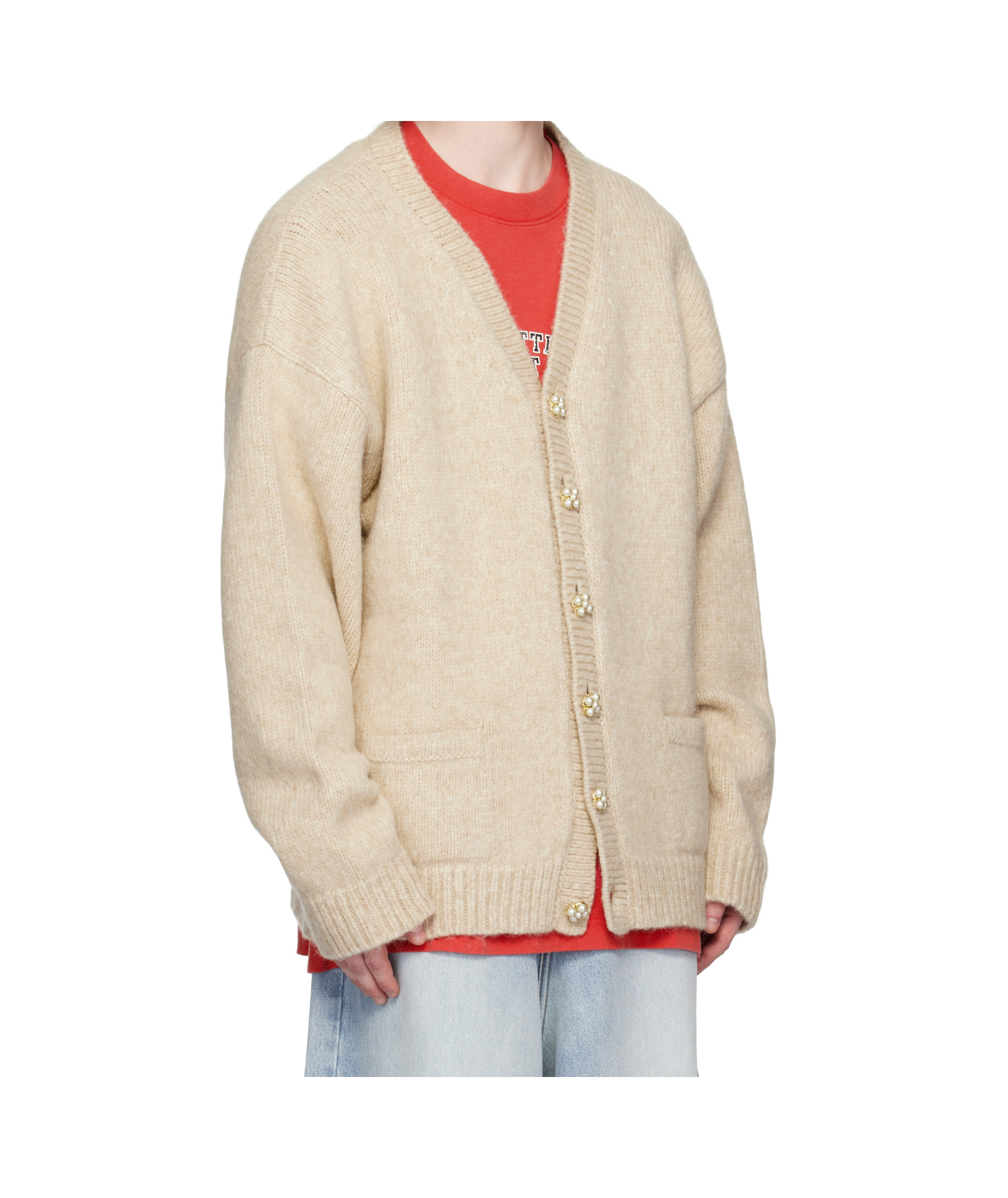 Vetements Beige Classic Pearl Button Cardigan In Nude