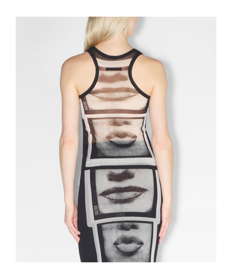 Jean Paul Gaultier Eyes And Lips Tank Top Woman Black In Polyamide In Gray