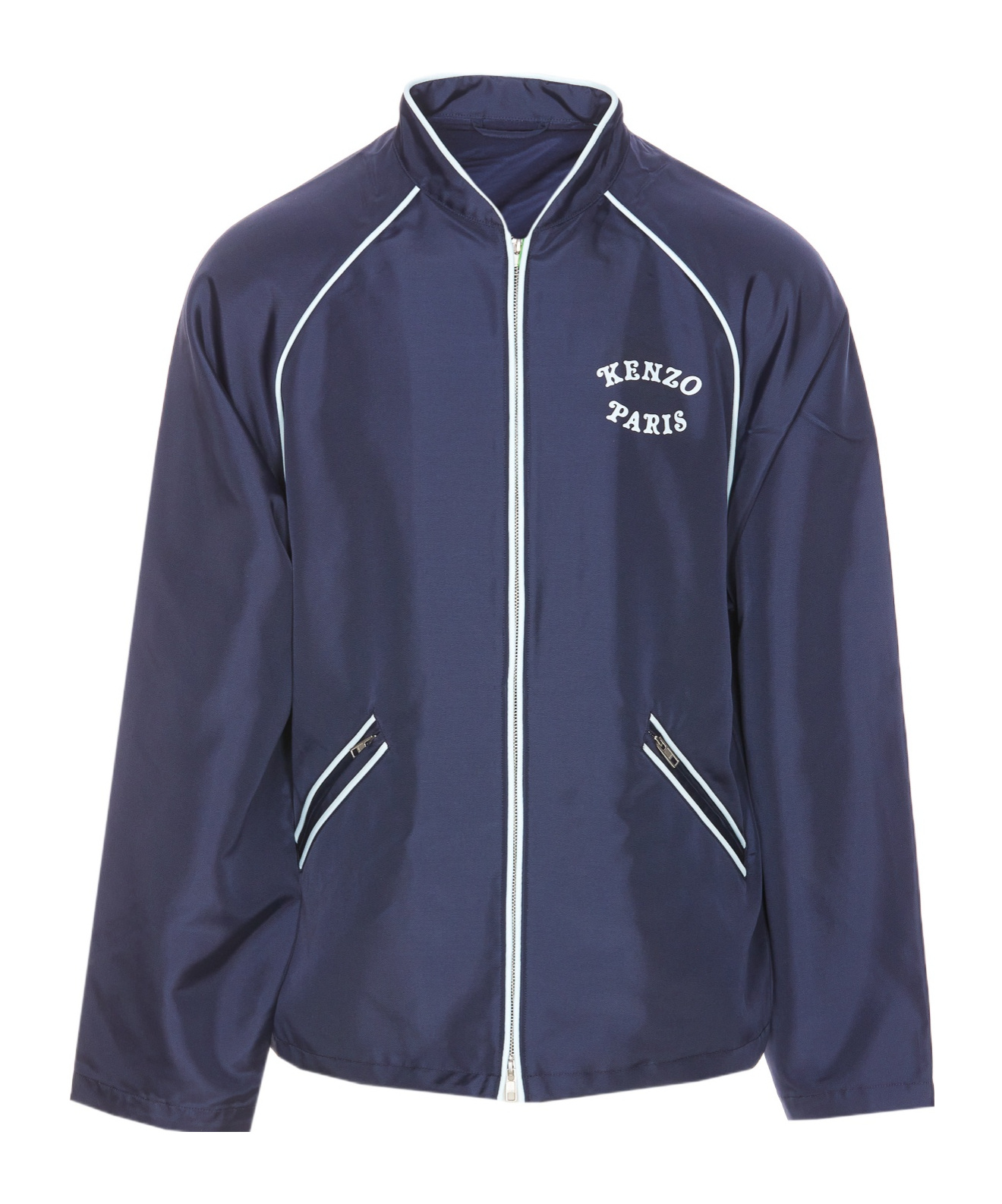 Kenzo Piping Contrast Graphic Logo Print Zip Pockets In Blue