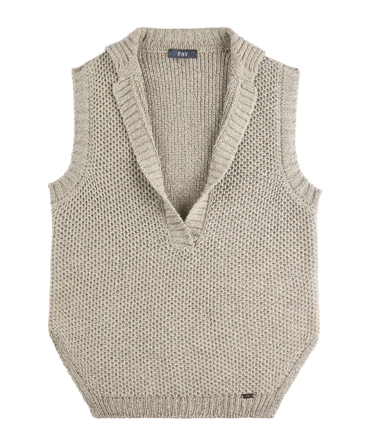 Fay Knitted Cotton Vest With Side Slits In Nude