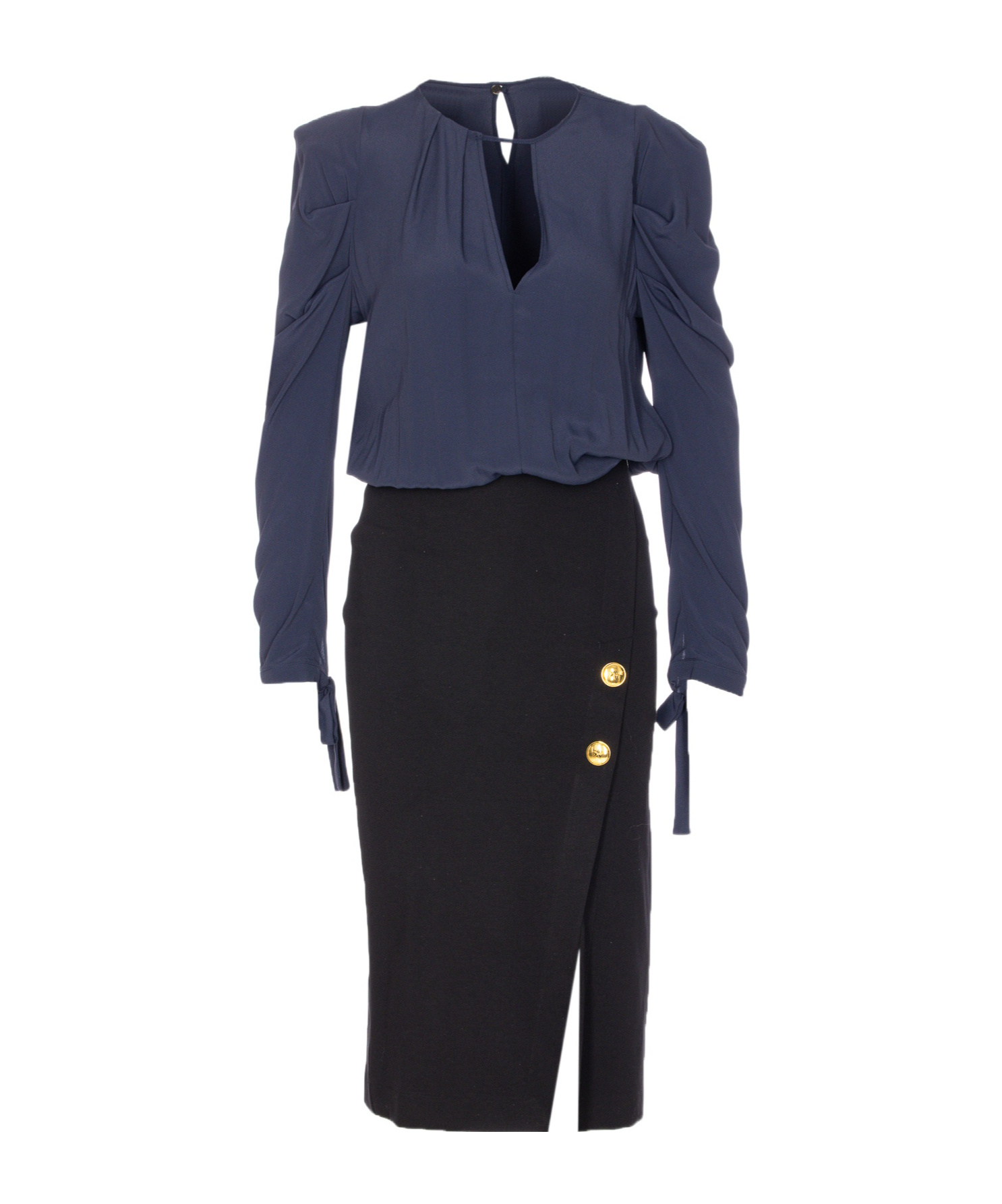 Pinko Omelette Dress With Bow And Keyhole In Blue