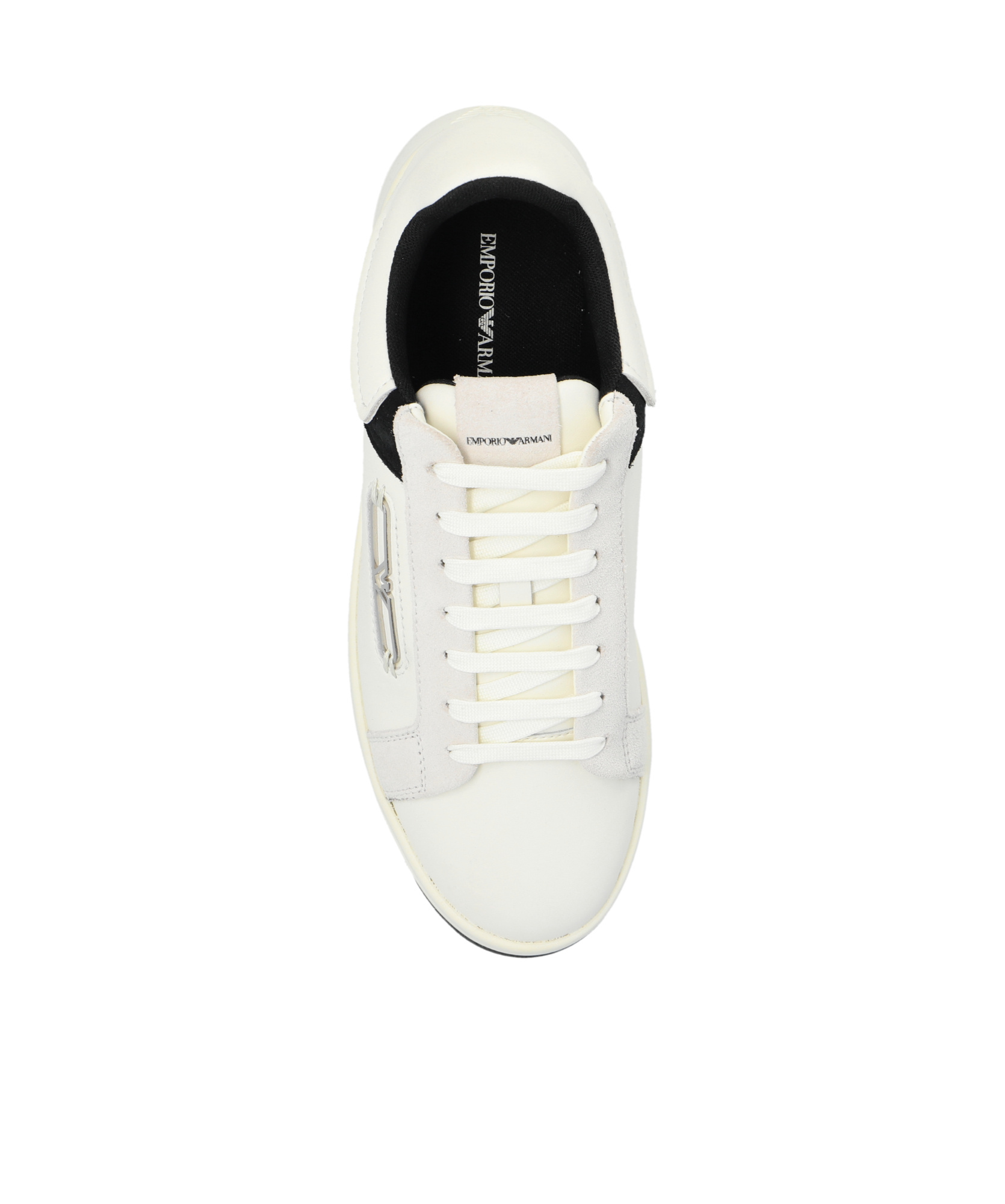 Emporio Armani Leather Sneakers With Eagle Plate In White