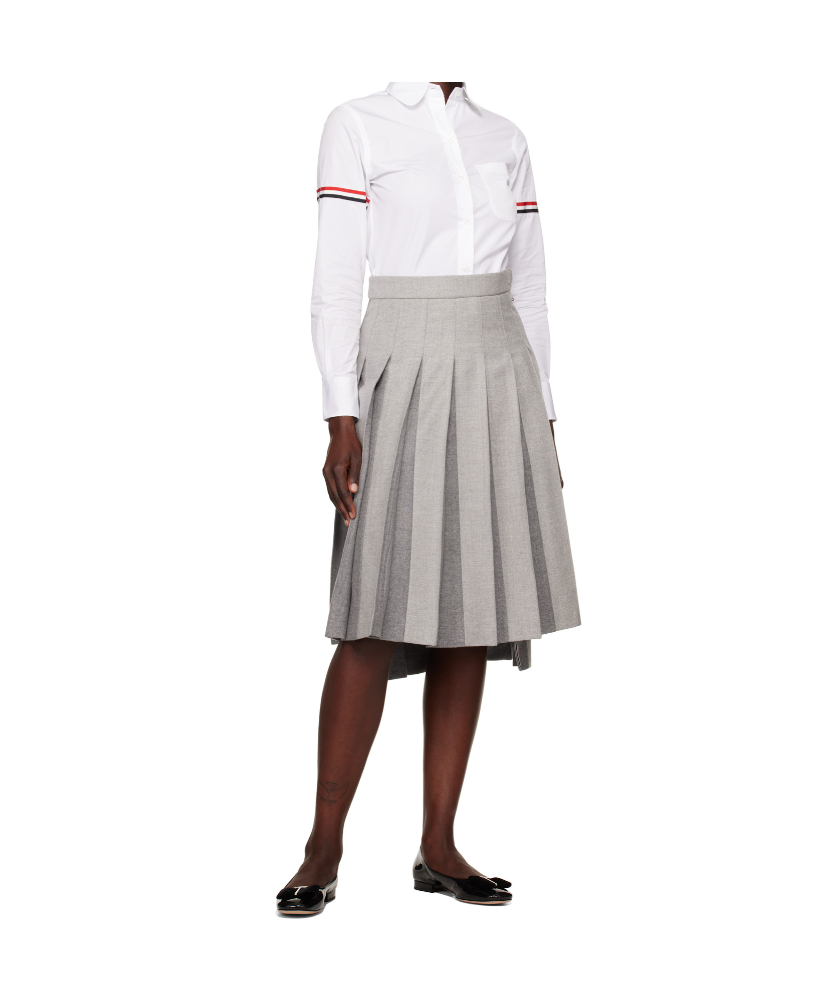 Thom Browne Pleated Wool Midi Skirt In Gray