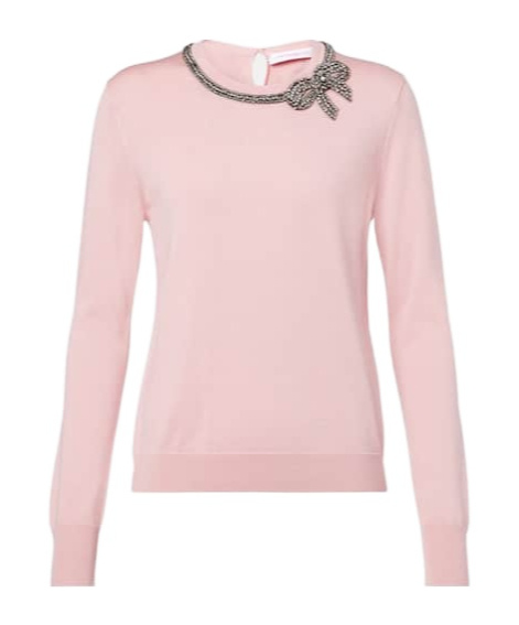 Carolina Herrera Embellished Silk And Cotton Sweater In Pink