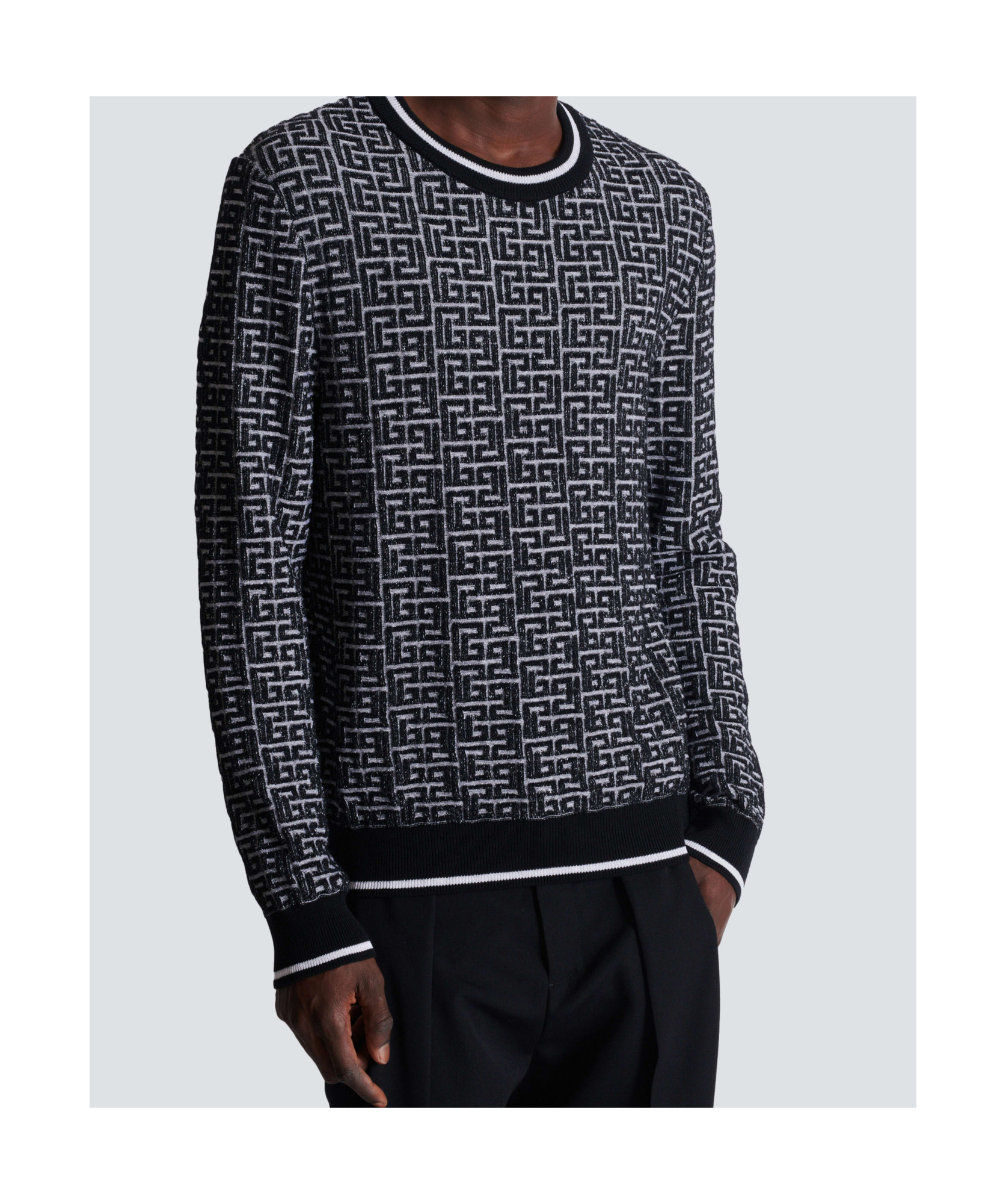 Shop Balmain Pb Labyrinth Knit Jumper In Black