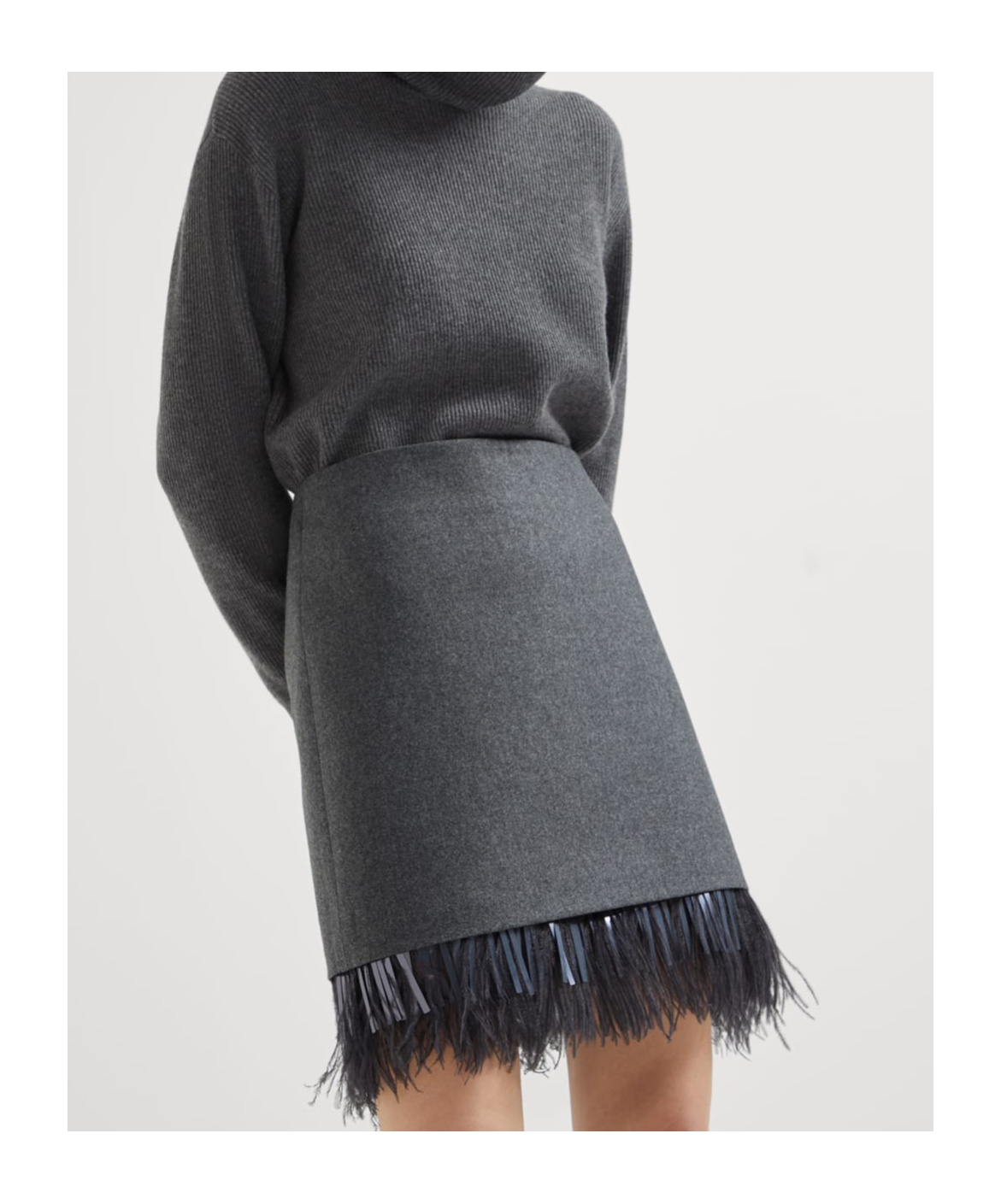 Brunello Cucinelli Feather-trim Wool-cashmere Flannel Mini Skirt In Black