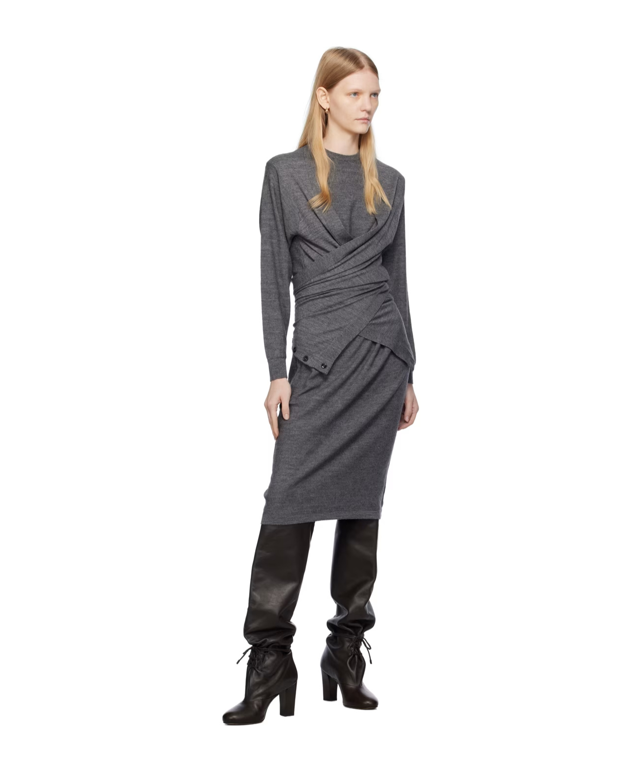 Lemaire Trompe L'éil Mid-length Dress In Grey Melange