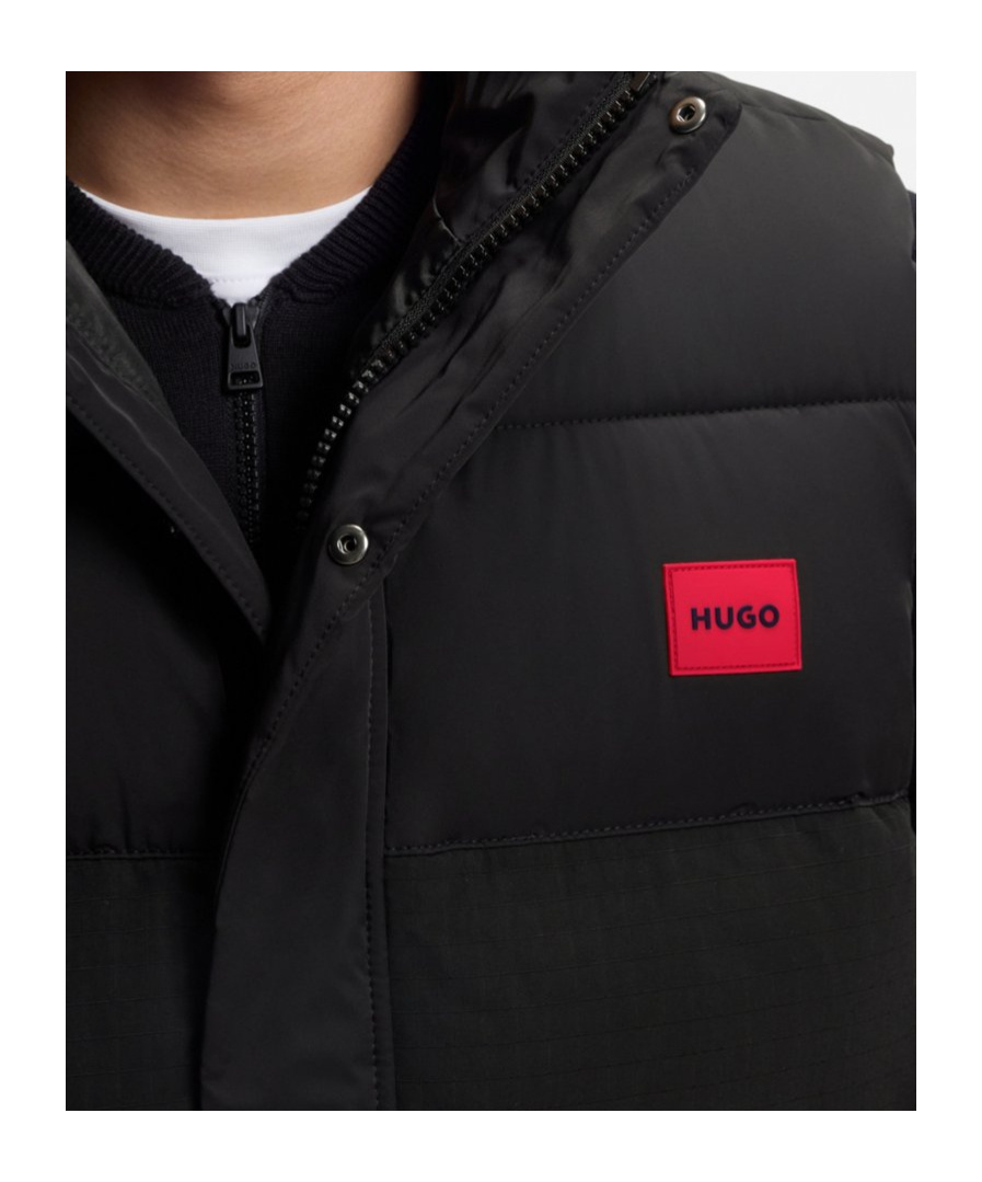 Hugo Boss Water-repellent Gilet With Logo Badge In Black