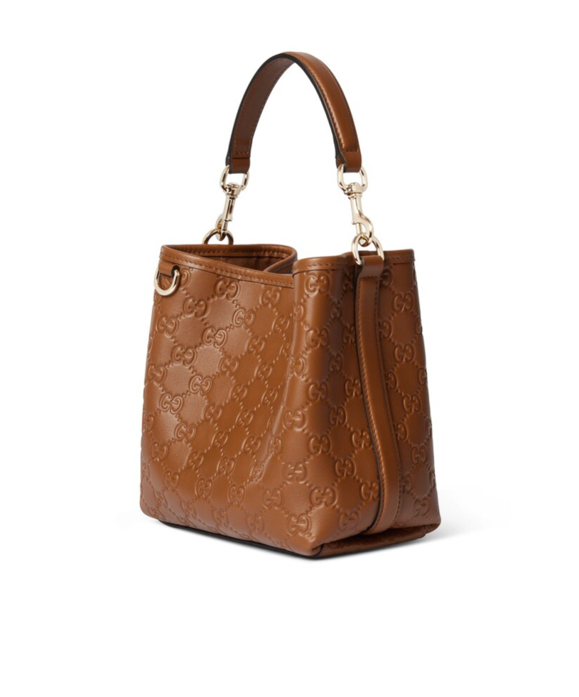 Gucci Gg Emblem Small Bucket Bag In Brown