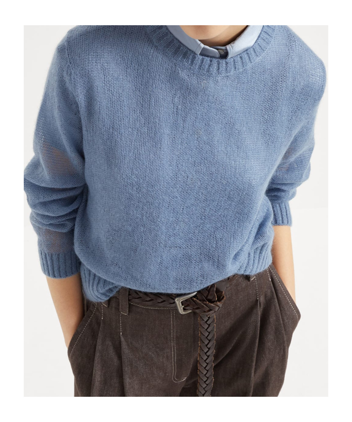 Shop Brunello Cucinelli Ribbed-trim Sweater In Gray