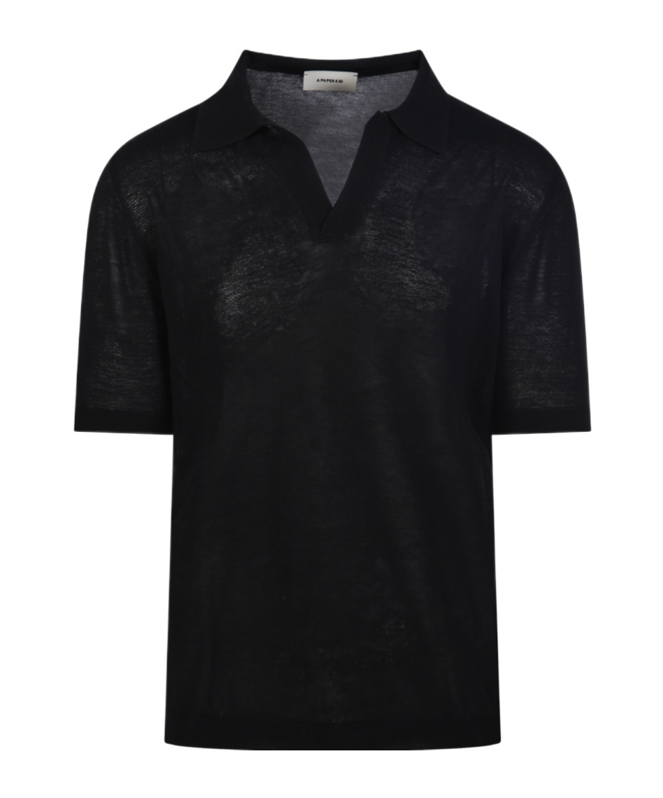 A Paper Kid Fine-knit Polo Shirt In Black