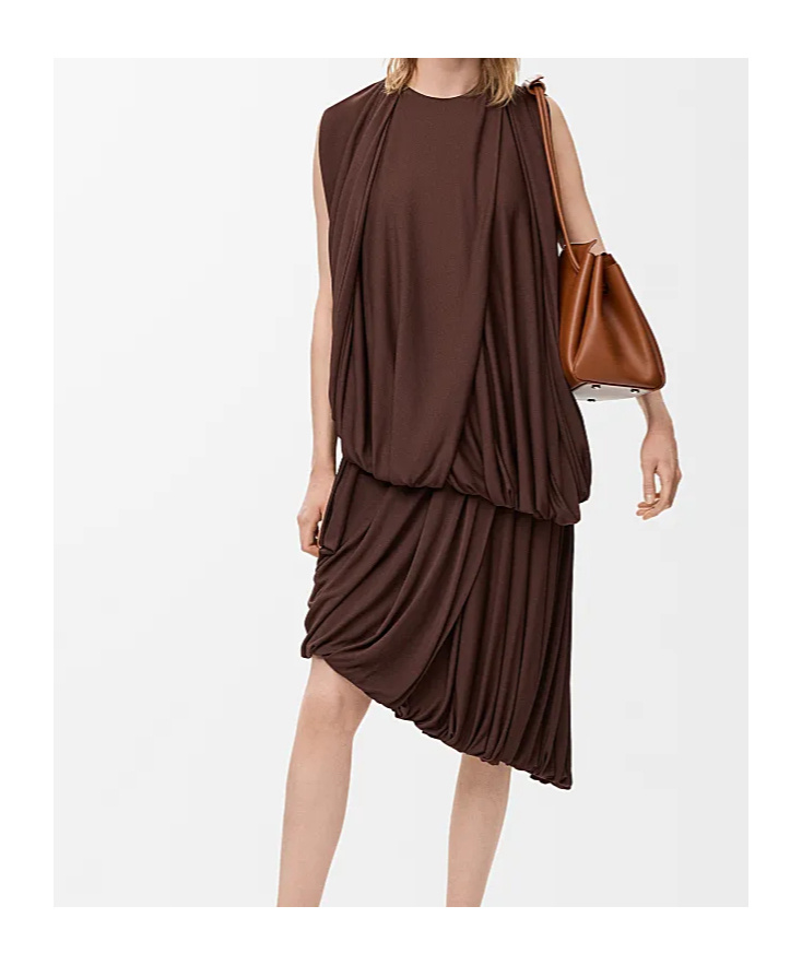 Loewe Asymmetric Draped Jersey Top In Brown
