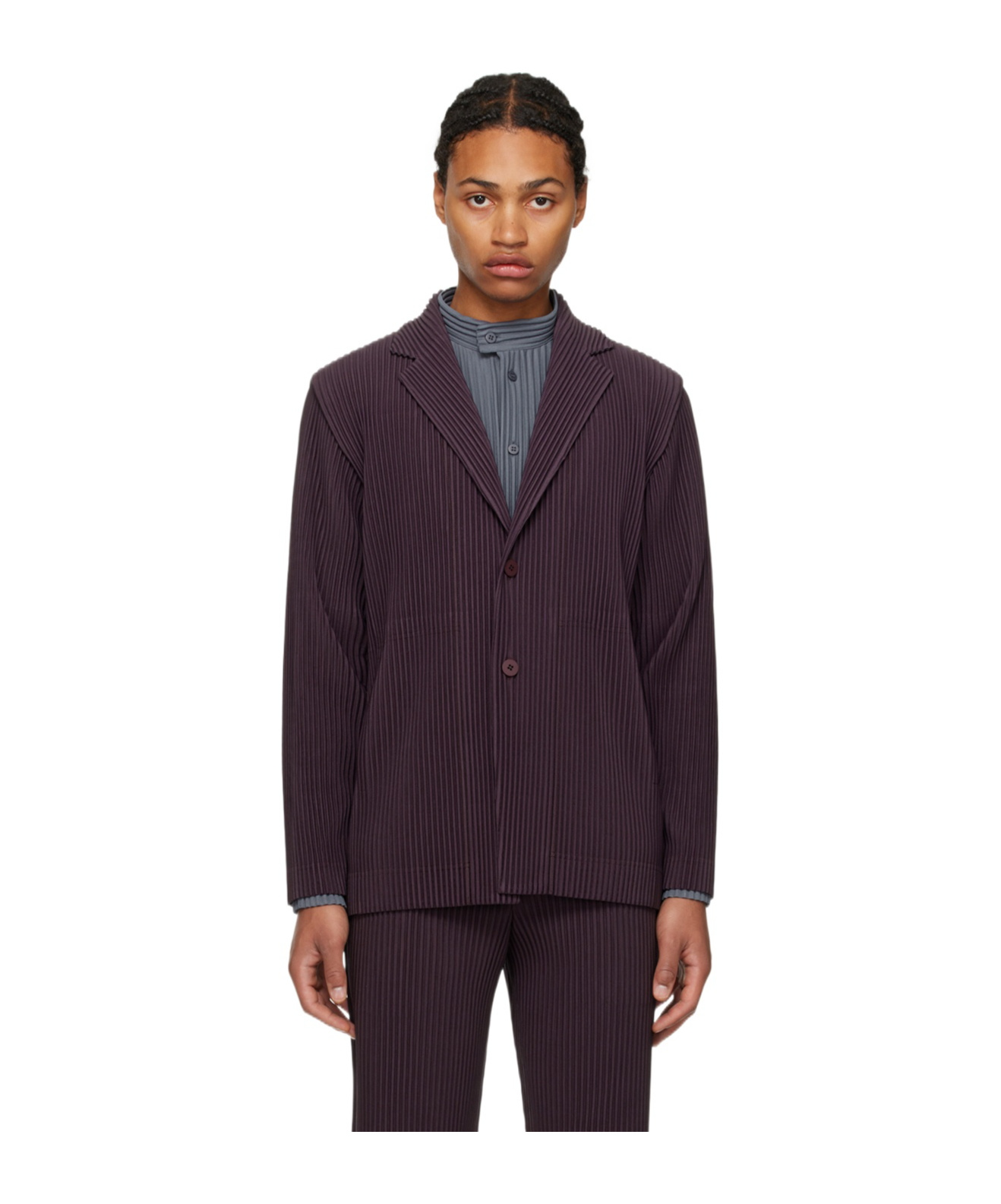 ISSEY MIYAKE NOTCHED-LAPELS PLEATED BLAZER