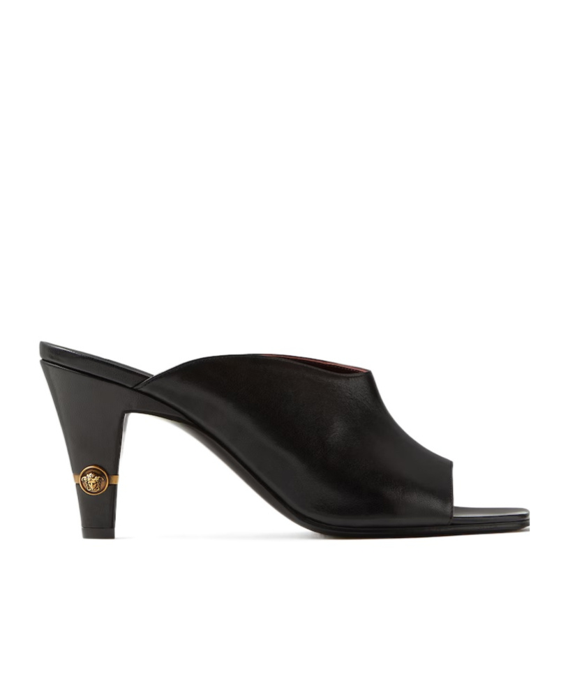 Versace Sculpted Heeled Mules In Black