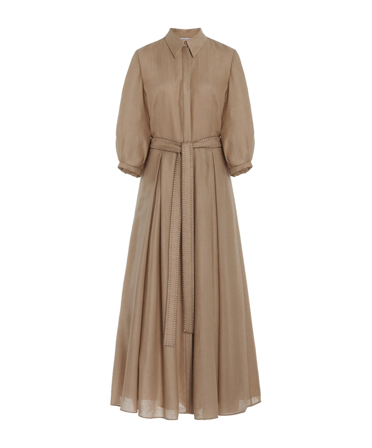 Gabriela Hearst Andy Pleated Maxi Shirtdress In Khaki Virgin Wool Cashmere In Brown