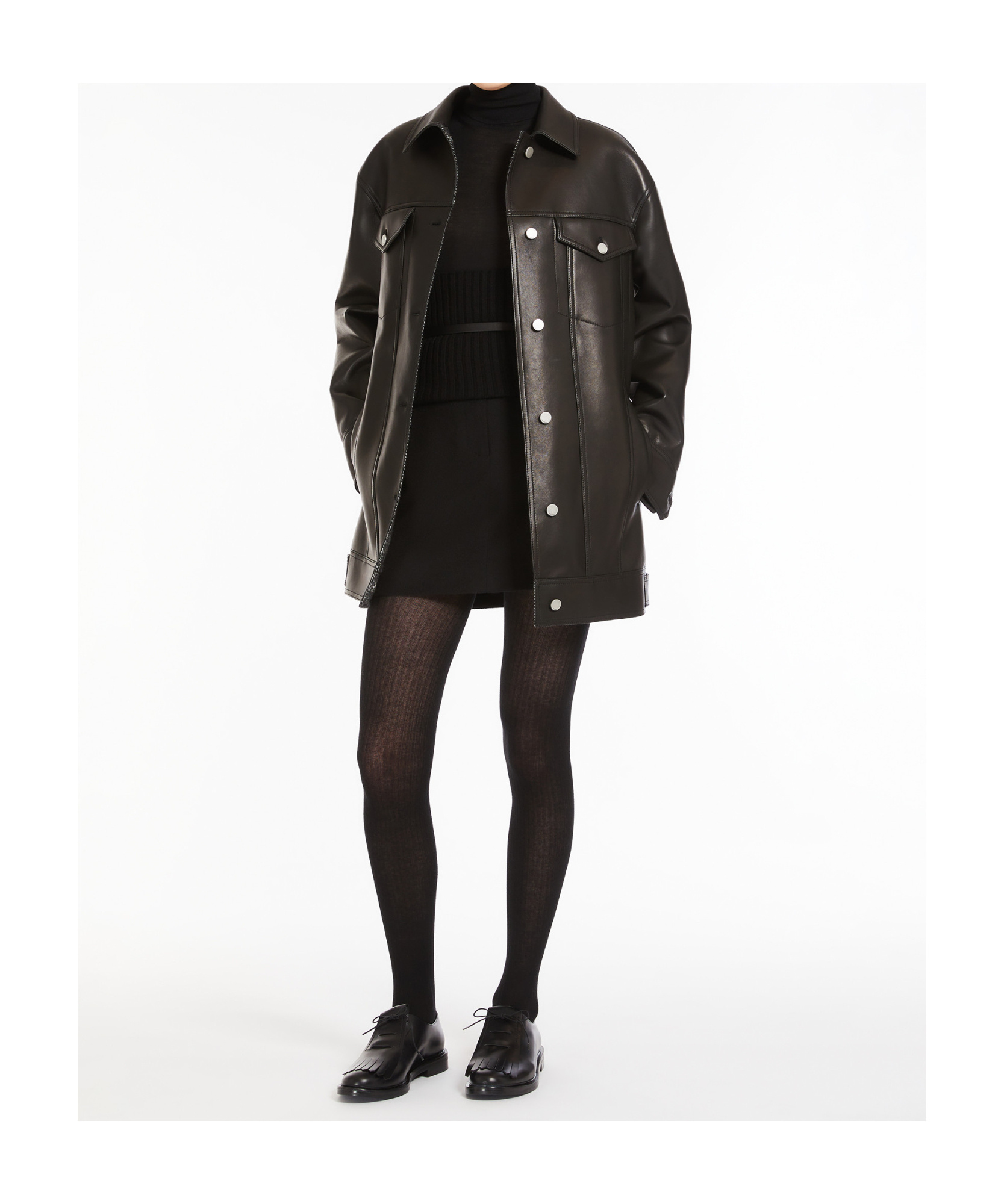 Max Mara Long-sleeved Leather Jacket In Black