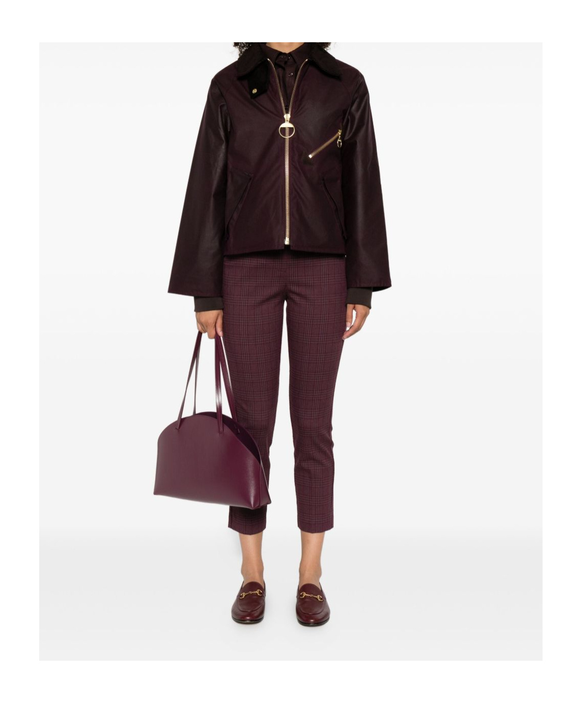 Barbour Shade Of Purple Jacket With A Ribbed Collar In Burgundy