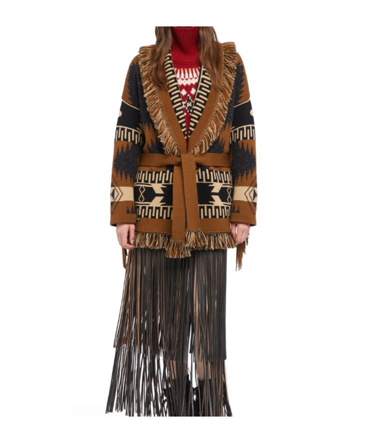 Alanui Dreamscape Fringe-detailed Patterned Cardigan In Brown