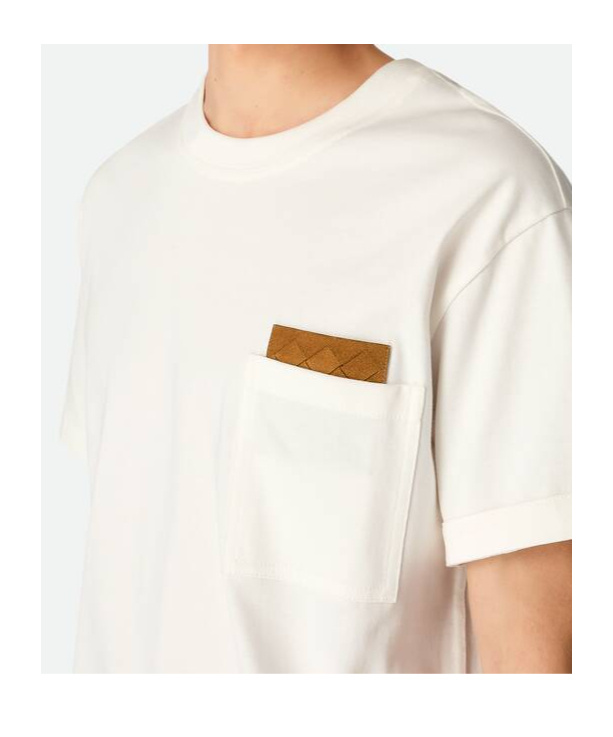 Bottega Veneta Pima Cotton T-shirt With Suede Patch In White