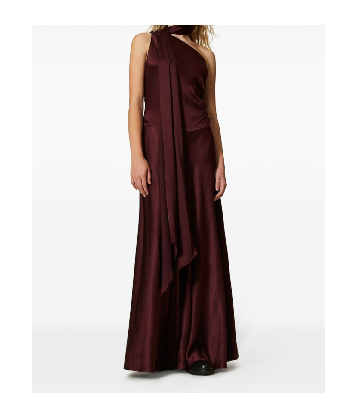 Twinset One-shoulder Satin Dress In Brown