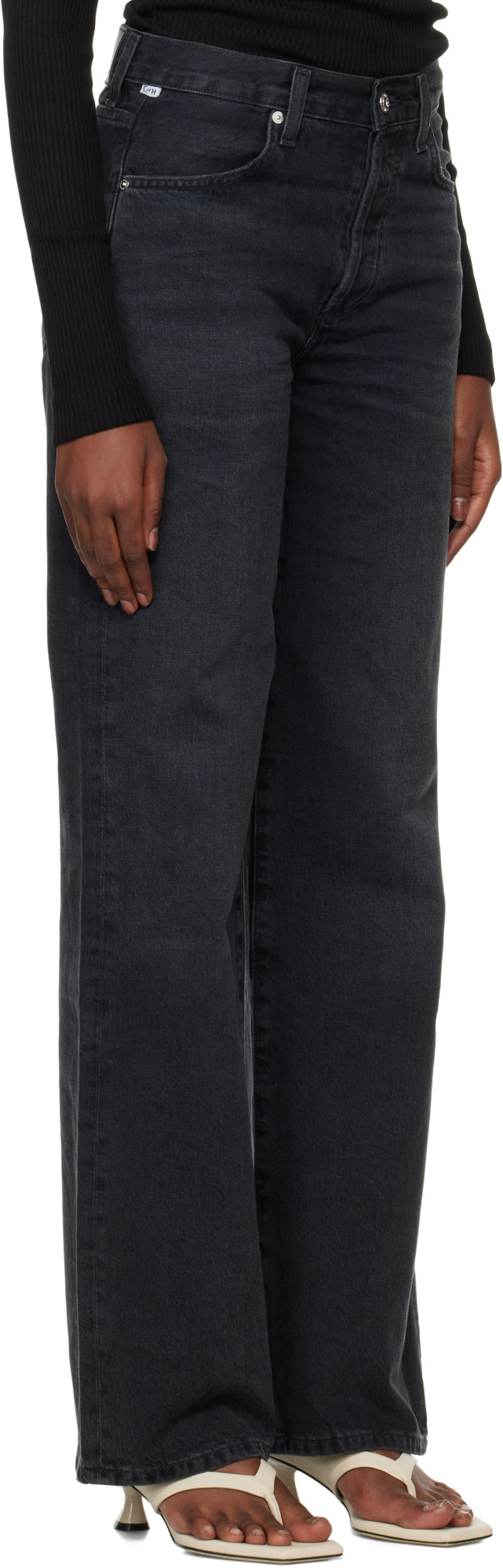Citizens Of Humanity Black Annina High Rise Wide Leg 33 Jeans In Black