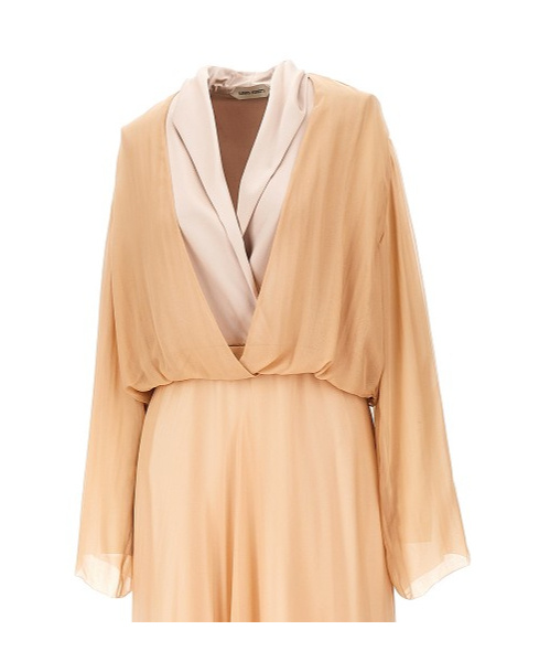 Alberta Ferretti Chiffon And Satin Maxi Dress In Multi