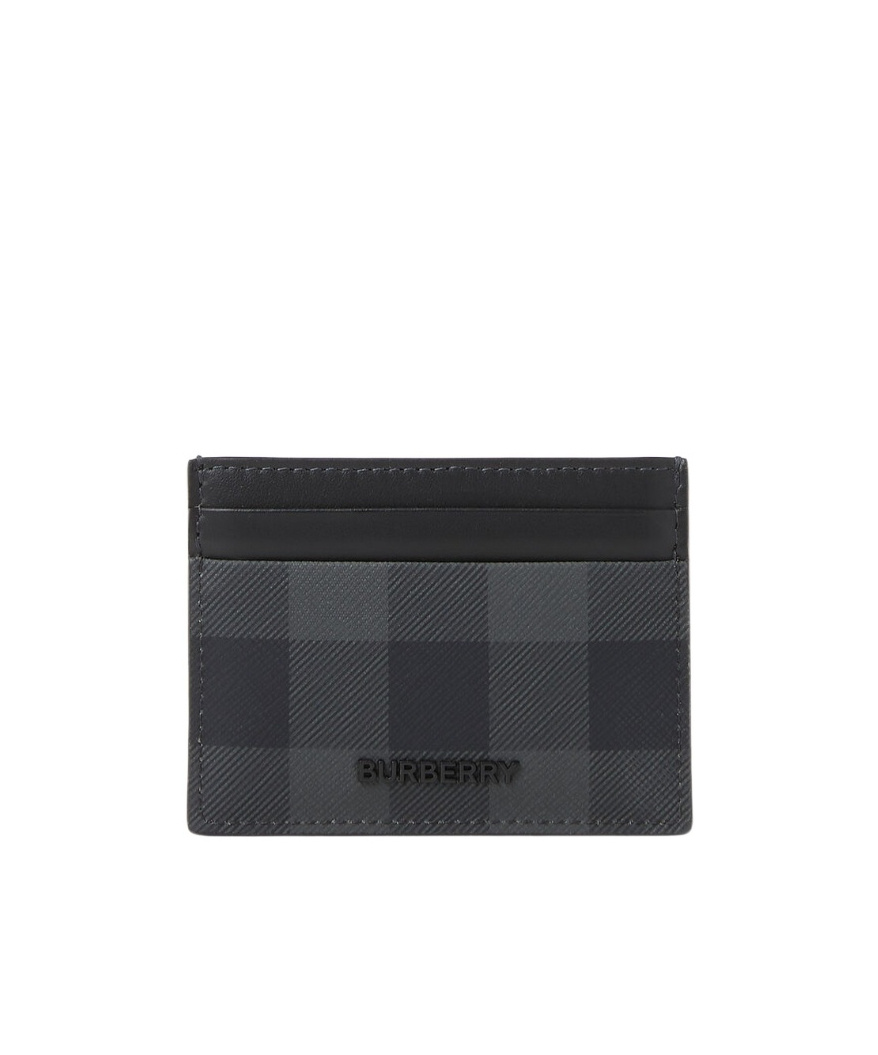 Burberry Compact Checkered Canvas Card Holder In Black