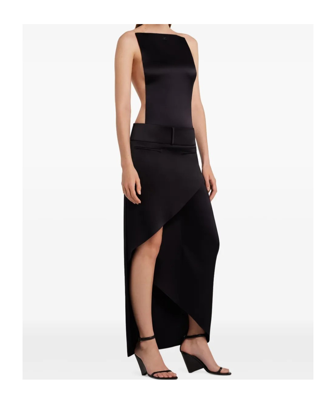 Courrèges Stretch Sheer Bodysuit High Neckline In Black / Sand