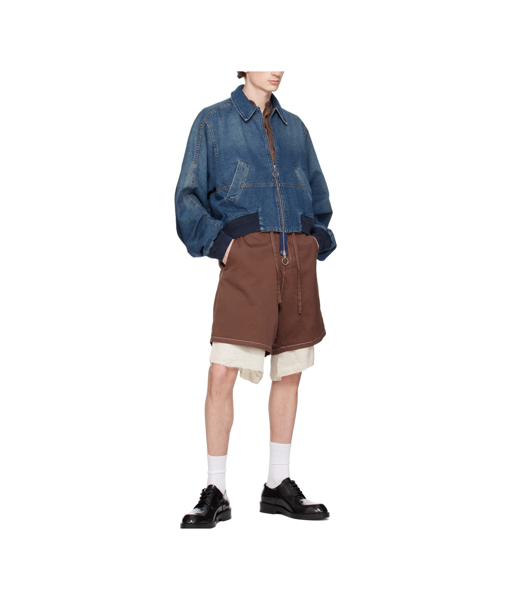 Edward Cuming Blue Bottom Heavy Denim Bomber Jacket In Blue