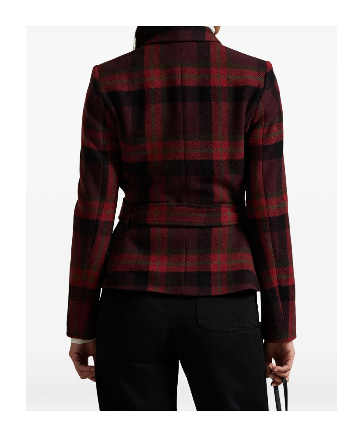 Ralph Lauren Belted Plaid Jacket In Red