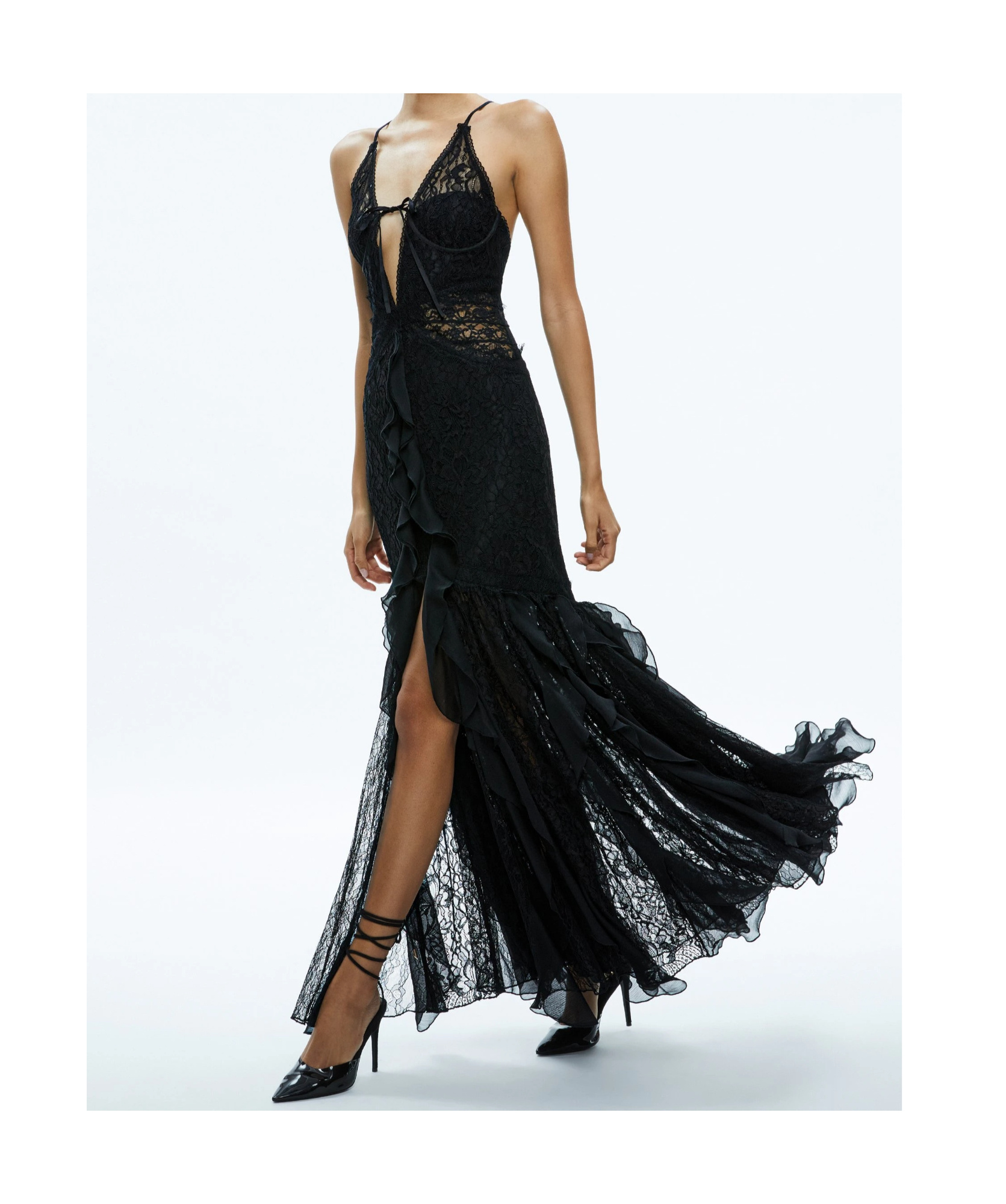 ALICEOLIVIA RUFFLED LACE GOWN