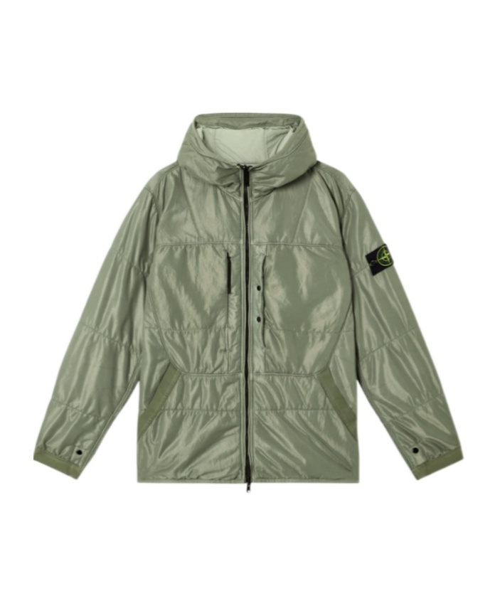 Stone Island Reversible Quilted Hooded Jacket With Anti-drop In Sage Green