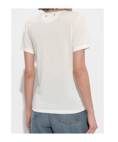 Golden Goose Viscose Blend T-shirt With Ribbed Crew Neck And Front Print In White