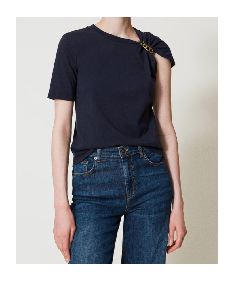 Shop Twinset Asymmetric T-shirt In Black