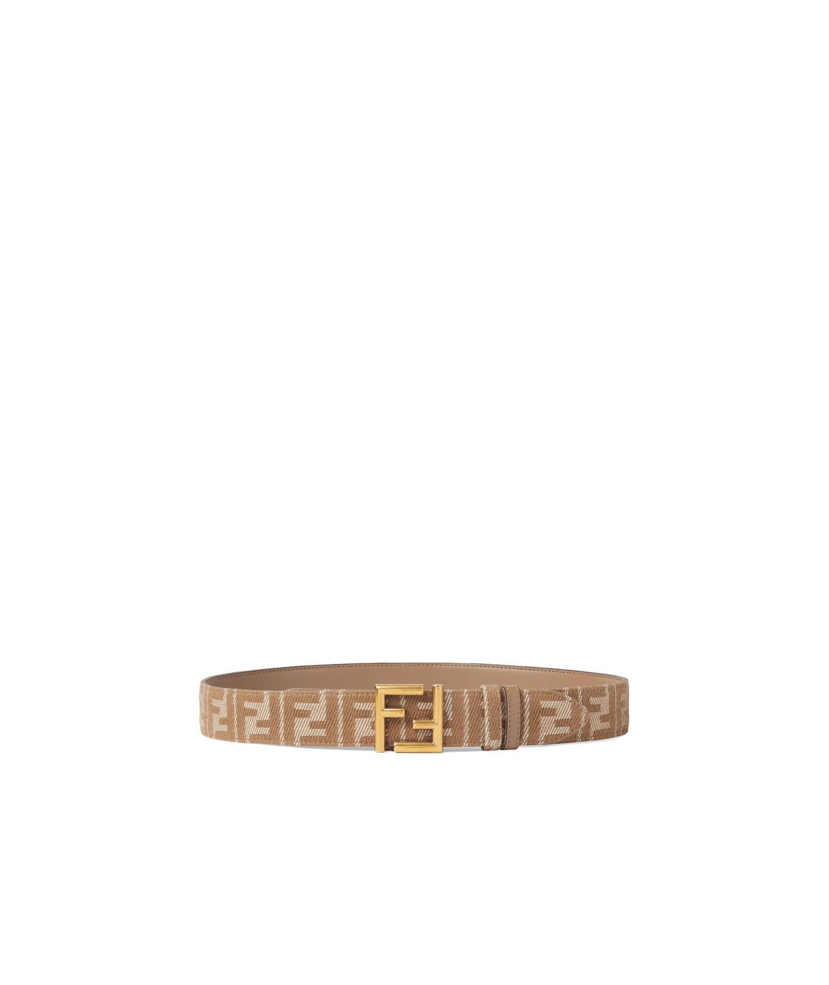 Shop Fendi Beige Leather And Denim-effect Ff Jacquard Reversible Belt In Brown