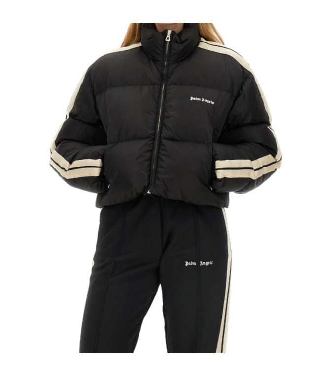 Shop Palm Angels Logo Embroidered Zip-up Jacket In Black