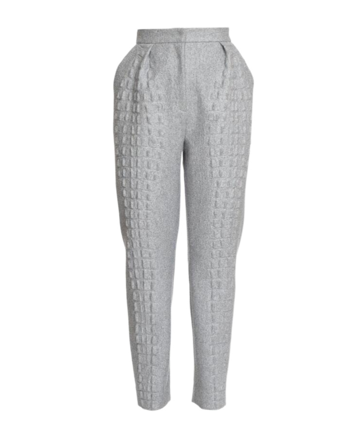 Balmain Wool-cotton Embossed Crocodile-print Trousers In Gray