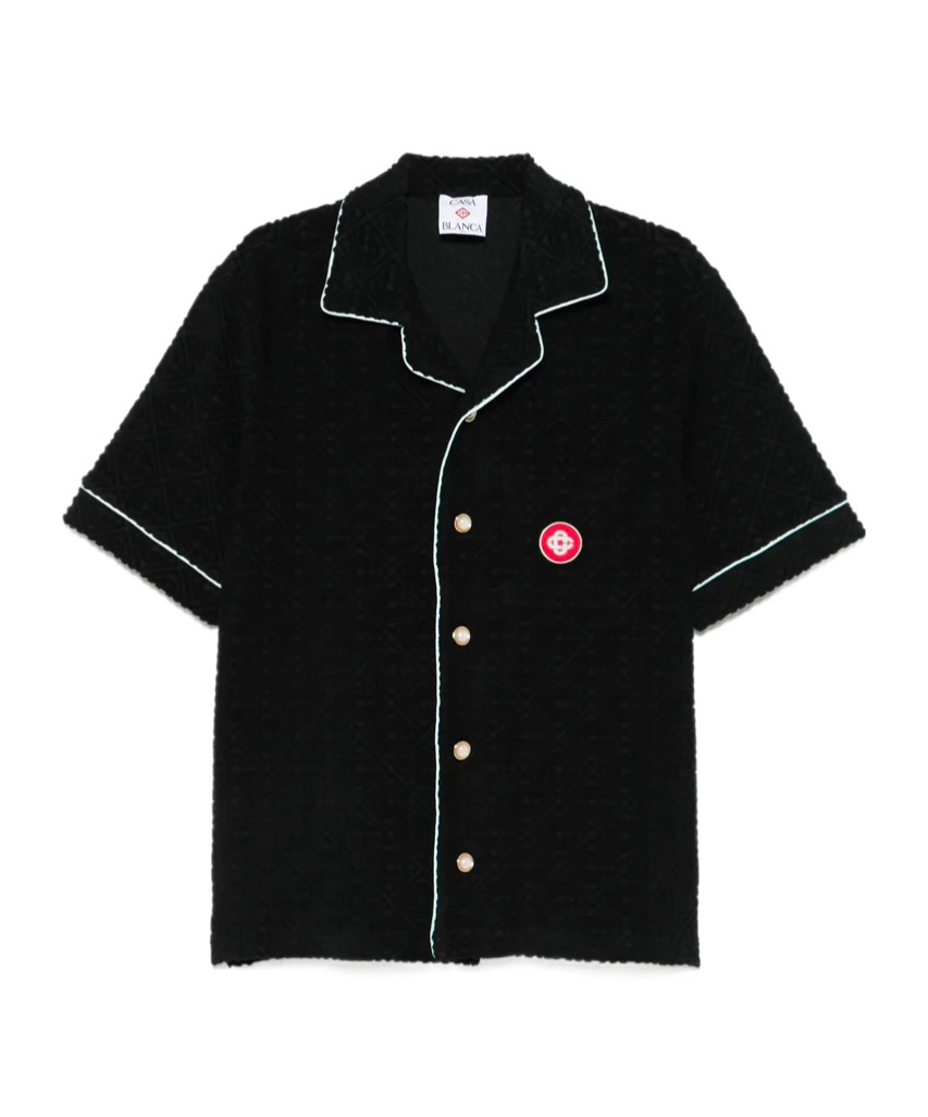 Casablanca Black Shirt With Classic Lapels And All-over Embossed Monogram In Black