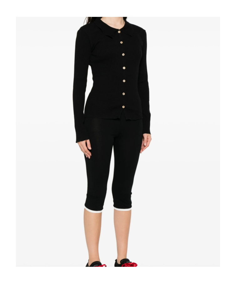 Baserange Button-front Ribbed Cardigan In Black