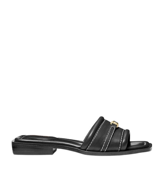 Michael Kors Square Toe Flat Sole Sandals With Contrast Stitching In Black