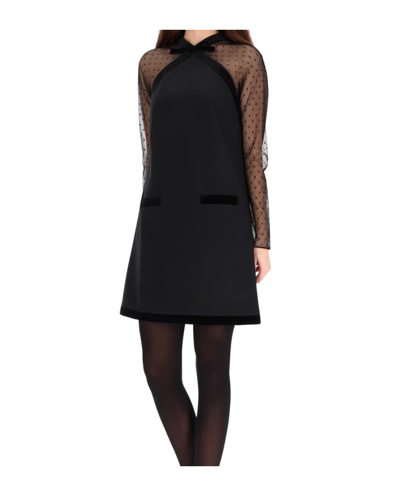 Nina Ricci Velvet-trimmed Tulle-sleeve Minidress In Black